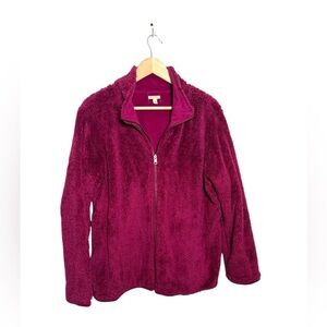 Purple pink furry fleece zip up jacket XL‎